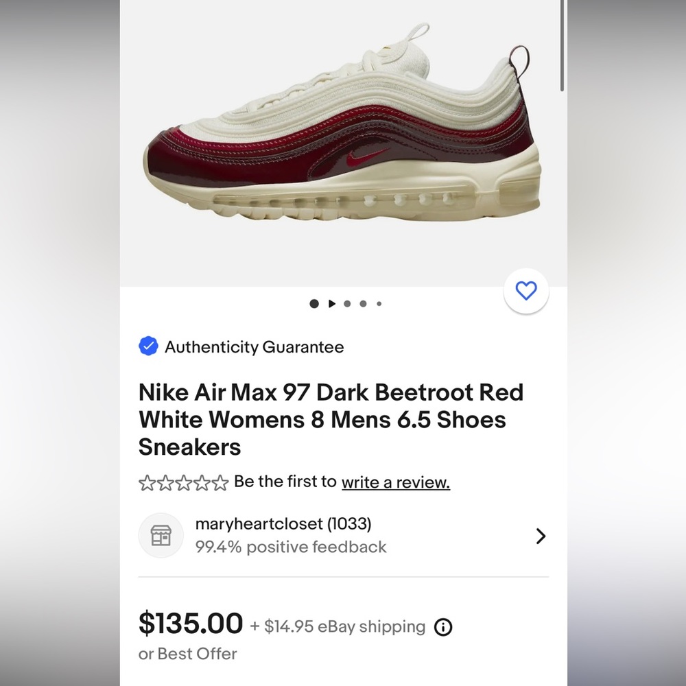NIKE AIR MAX 97’ Burgundy/Cream Size 9 W